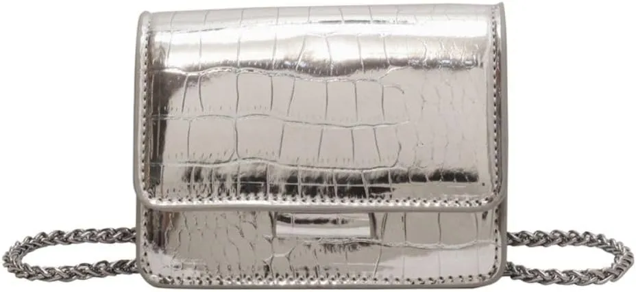 Metallic Evening Mini Silver Purse, Crossbody Bags for Women Y2K Glitter Clutch Handbag for Nightclub Parties