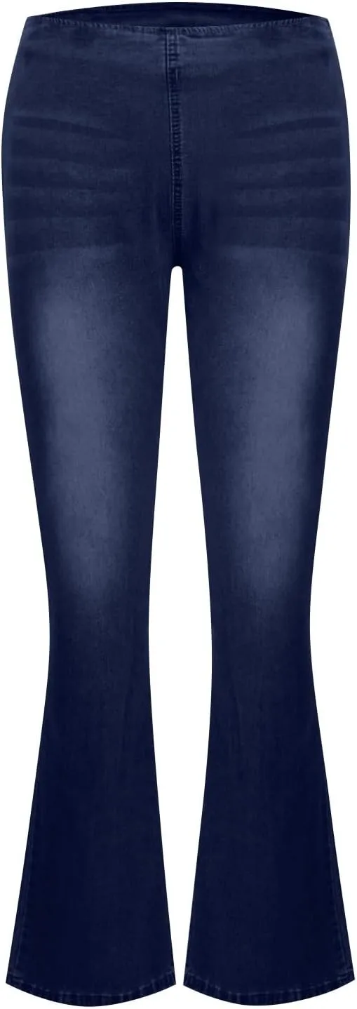 Mid Waisted Flare Jeans for Women Pull-On Skinny Flared Bootcut Denim Jegging Classic Stretch Curvy Bell Bottom Jeans