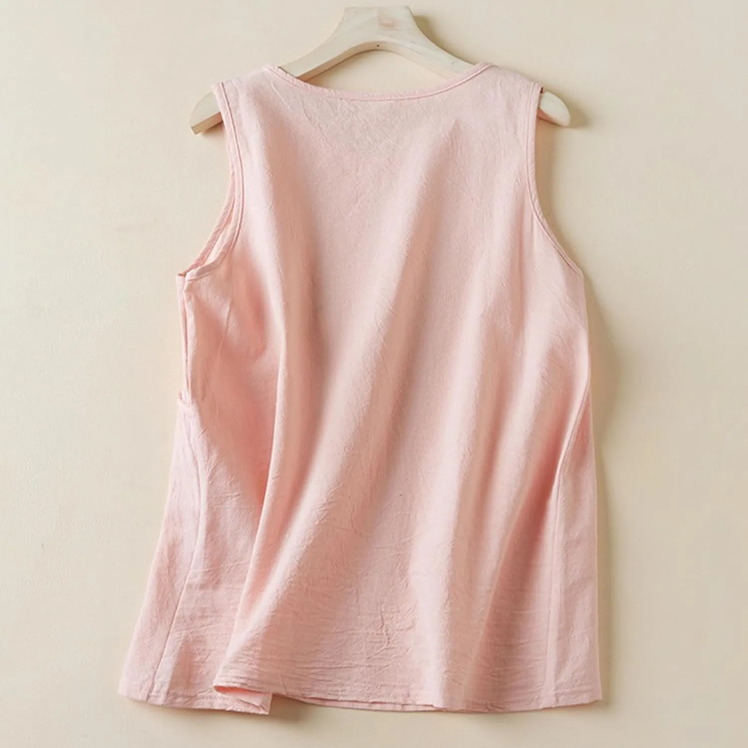 Ruziyoog Cotton Linen Tank Tops for Women Round Neck Sleeveless Summer Blouse Casual Loose Solid Color Tee Shirts
