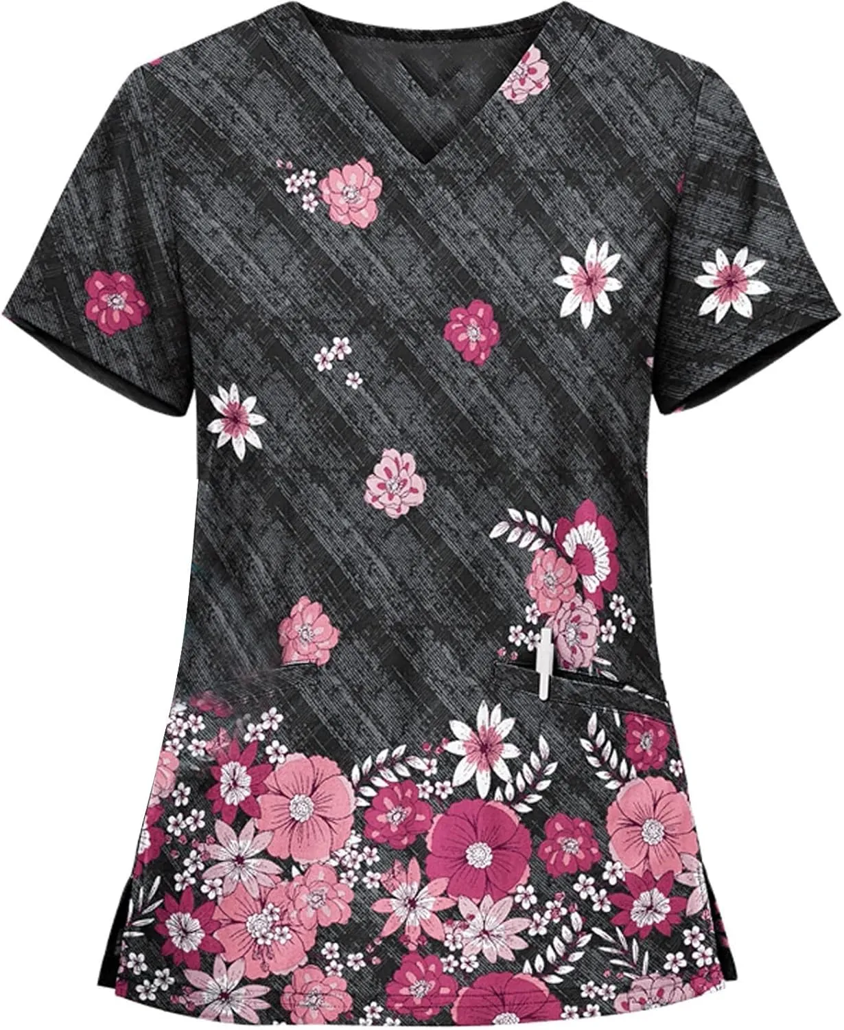 Scrub Tops Women,Women V Neck Nurse Uniforms Plus Size Cute Scrubs Floral Print Gifts Tops with Pockets