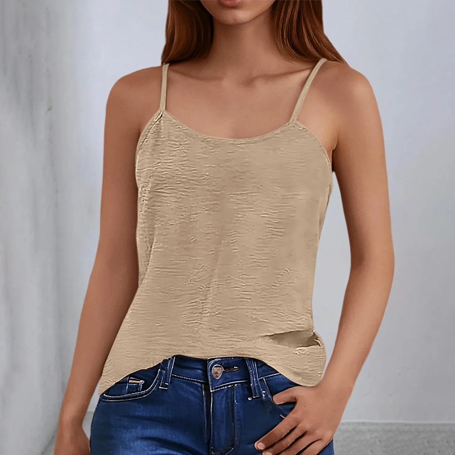 Solid Color Ice Silk Wrinkled Backless Loose Suspender Vest Top Womens Athletic Tops
