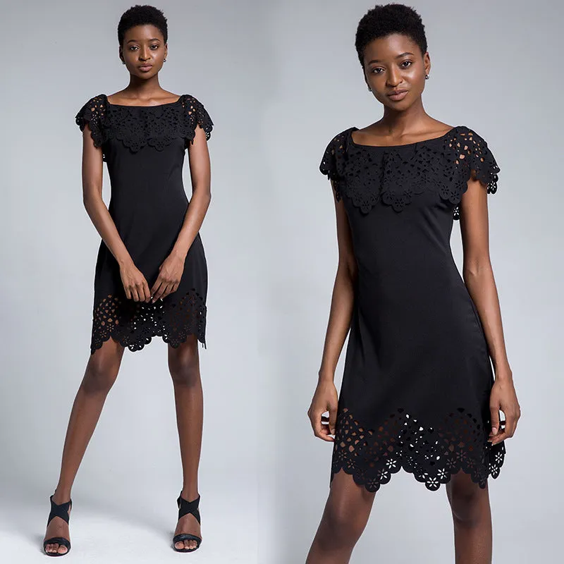 Solid Color Openwork Off Shoulder Short Sleeve Bodycon Dresses