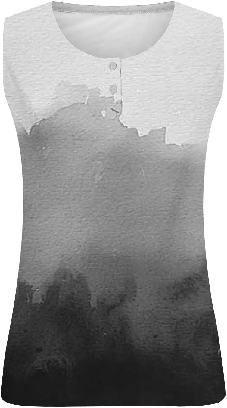 Summer Plus Size Sleeveless Shirt for Women, Fashion Color Block Print Tank Tops Oversized Comfy Henley Shirts