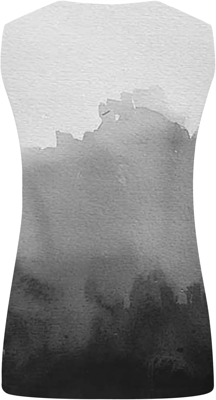 Summer Plus Size Sleeveless Shirt for Women, Fashion Color Block Print Tank Tops Oversized Comfy Henley Shirts