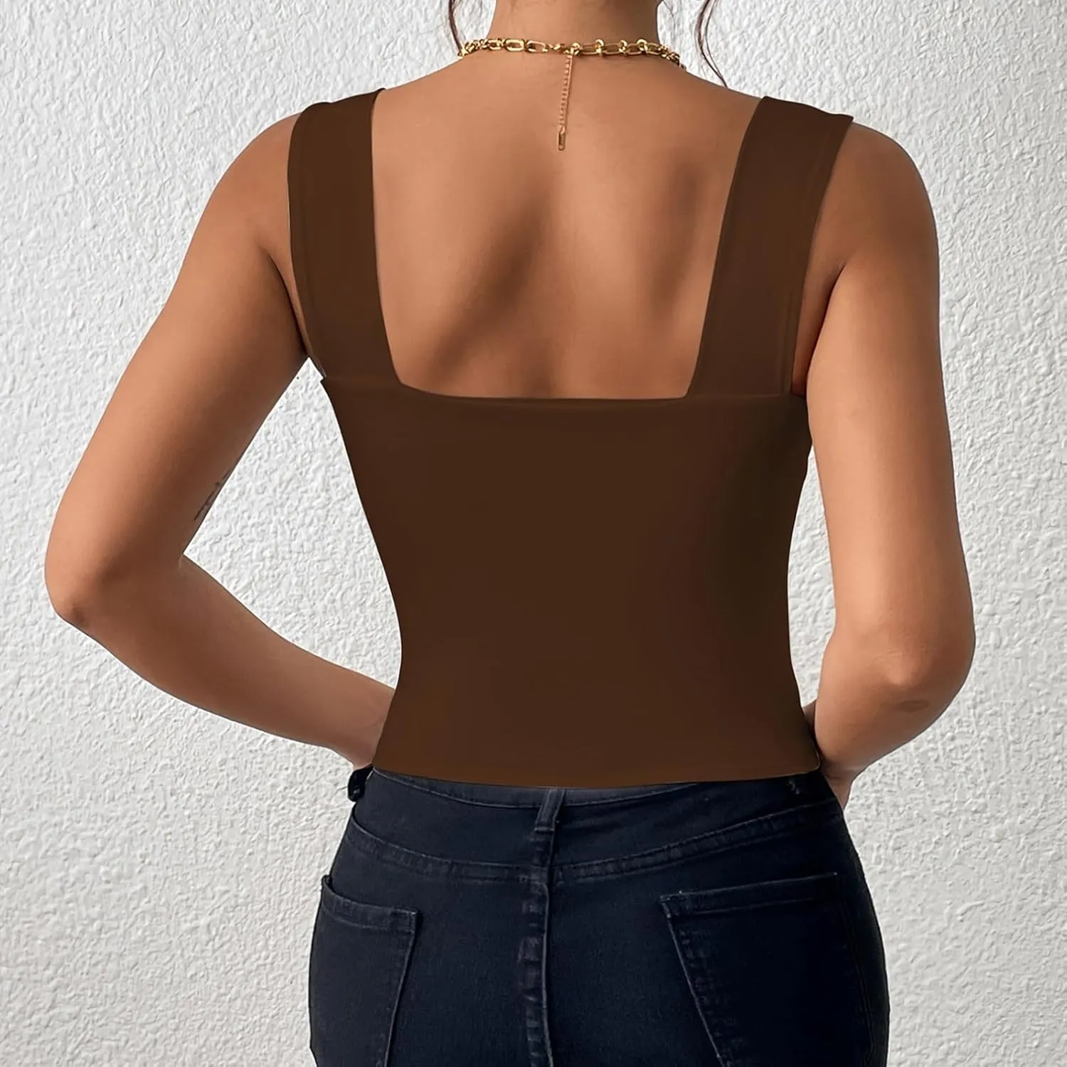 Summer Strappy Crop Tank Tops for Women, Solid Color Sleeveless Slim Fit Trendy Shirts Cute Basic Square Neck Clothes