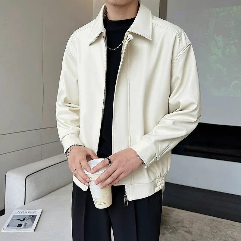 Trendy Loose Lapels Youth Casual Handsome Leather Coat