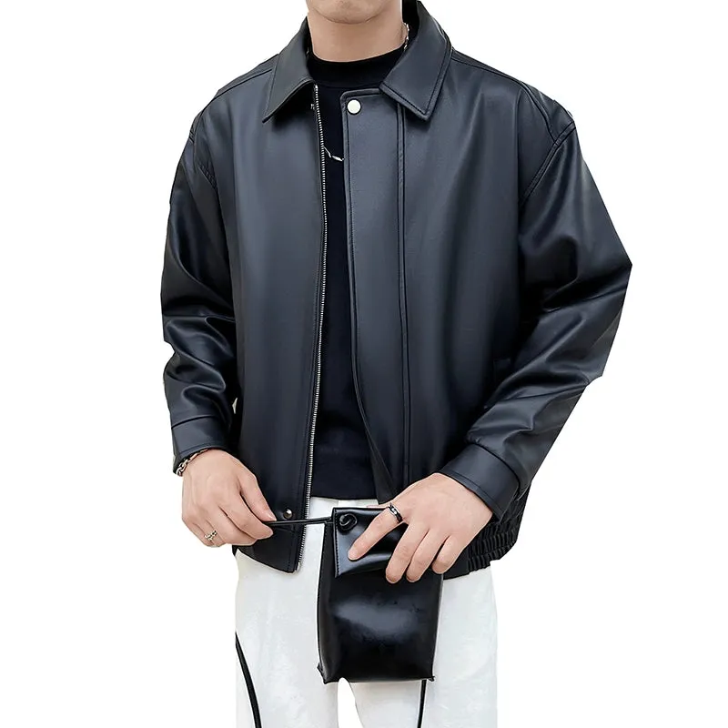 Trendy Loose Lapels Youth Casual Handsome Leather Coat