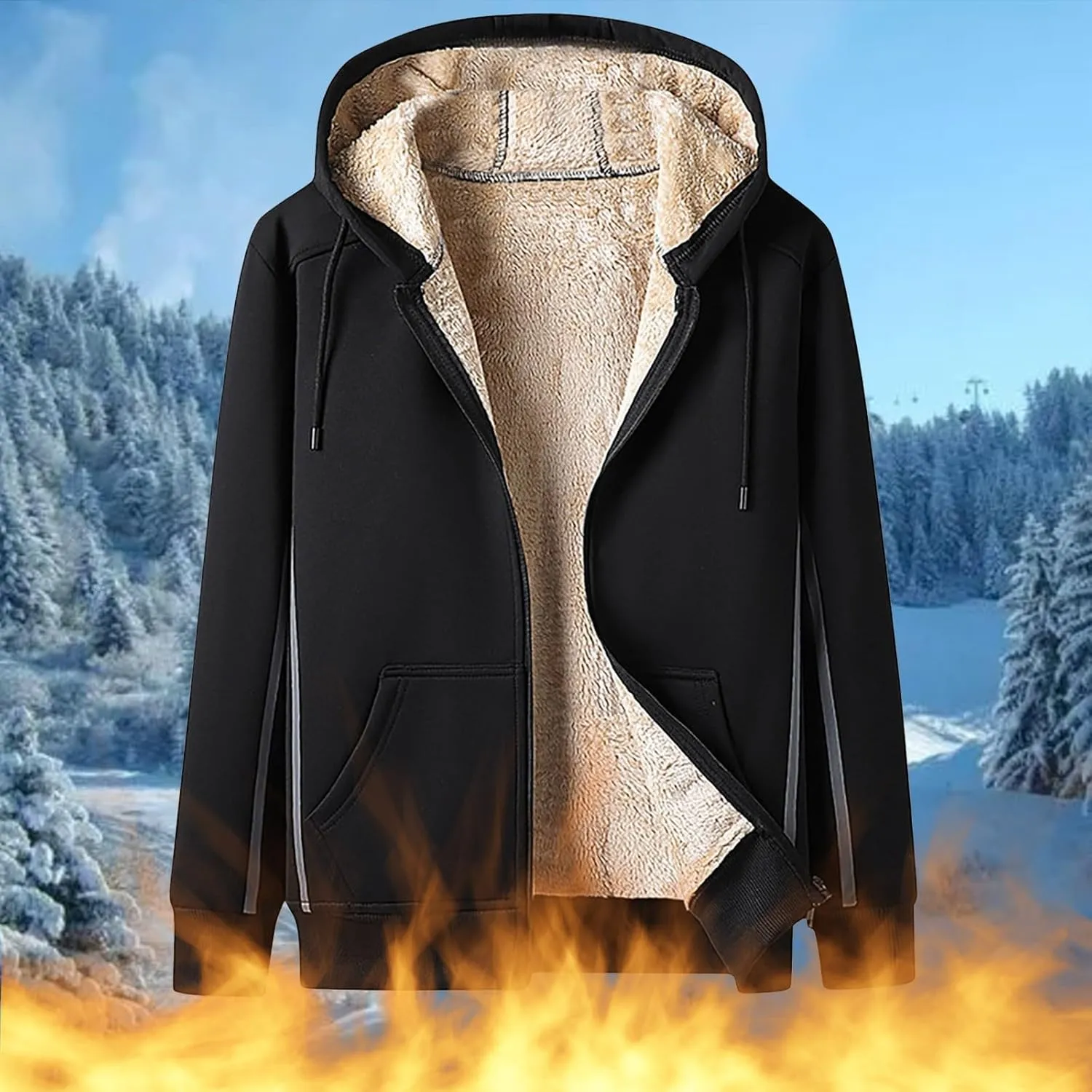 Unisex Sweatshirt Women/Men Plus Size Fleece Lining Hoodie Coat Fall Winter Warm Zipper Hooded Outwear Sport Jacket