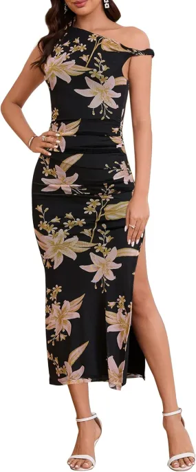 Women's 2025 Summer Mesh Bodycon Maxi Dresses Floral Tie Dye Sleeveless Side Slit Wedding Cocktail Long Dress
