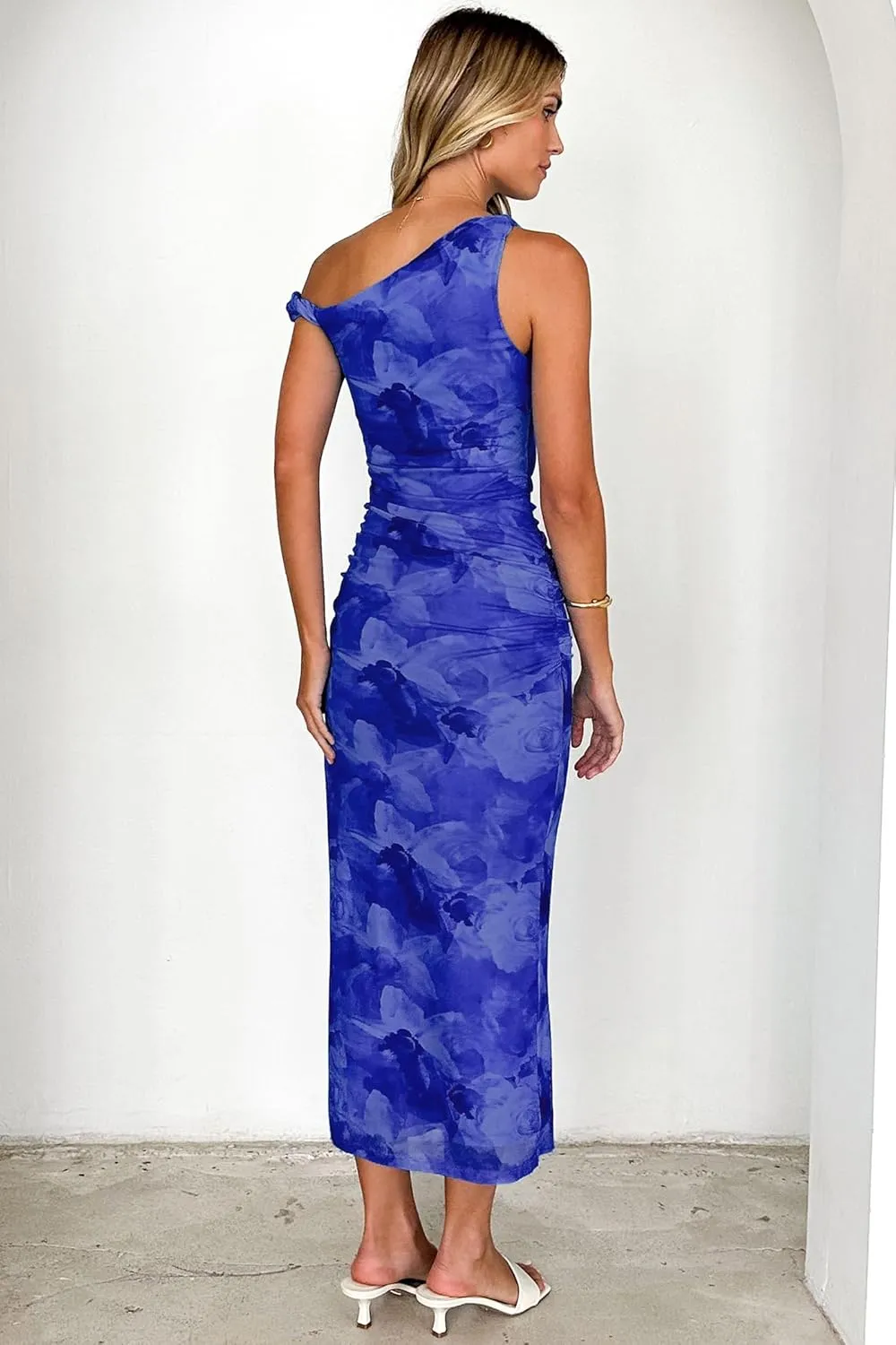 Women's 2025 Summer Mesh Bodycon Maxi Dresses Floral Tie Dye Sleeveless Side Slit Wedding Cocktail Long Dress