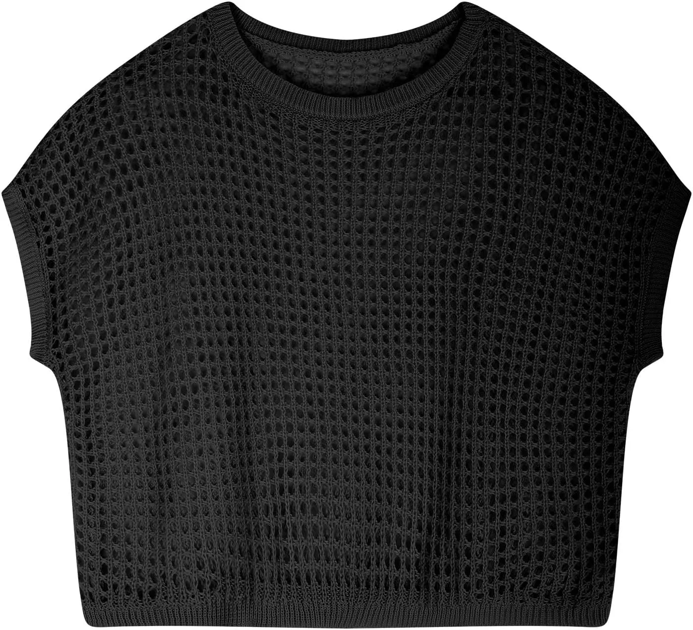 Womens Crochet Tops Scoop Neck Short Sleeve Sweater Fashion Casual Hollow Out Knit Tops Pullover Shirts Beach Coverup