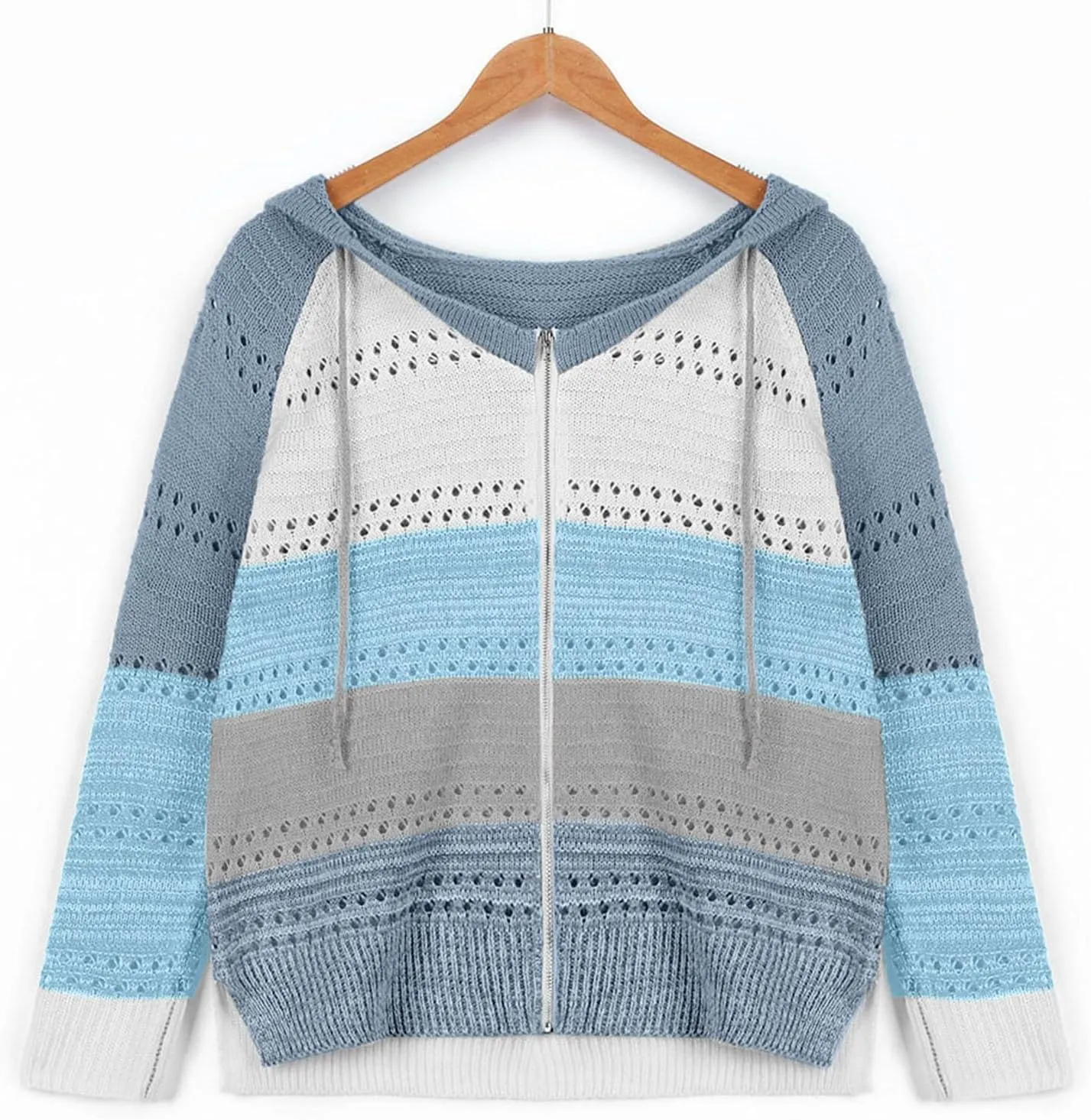 Womens Fall Fashion 2024 Hoodies Striped Color Block Sweaters Casual V Neck Waffle Knit Zipper Tops