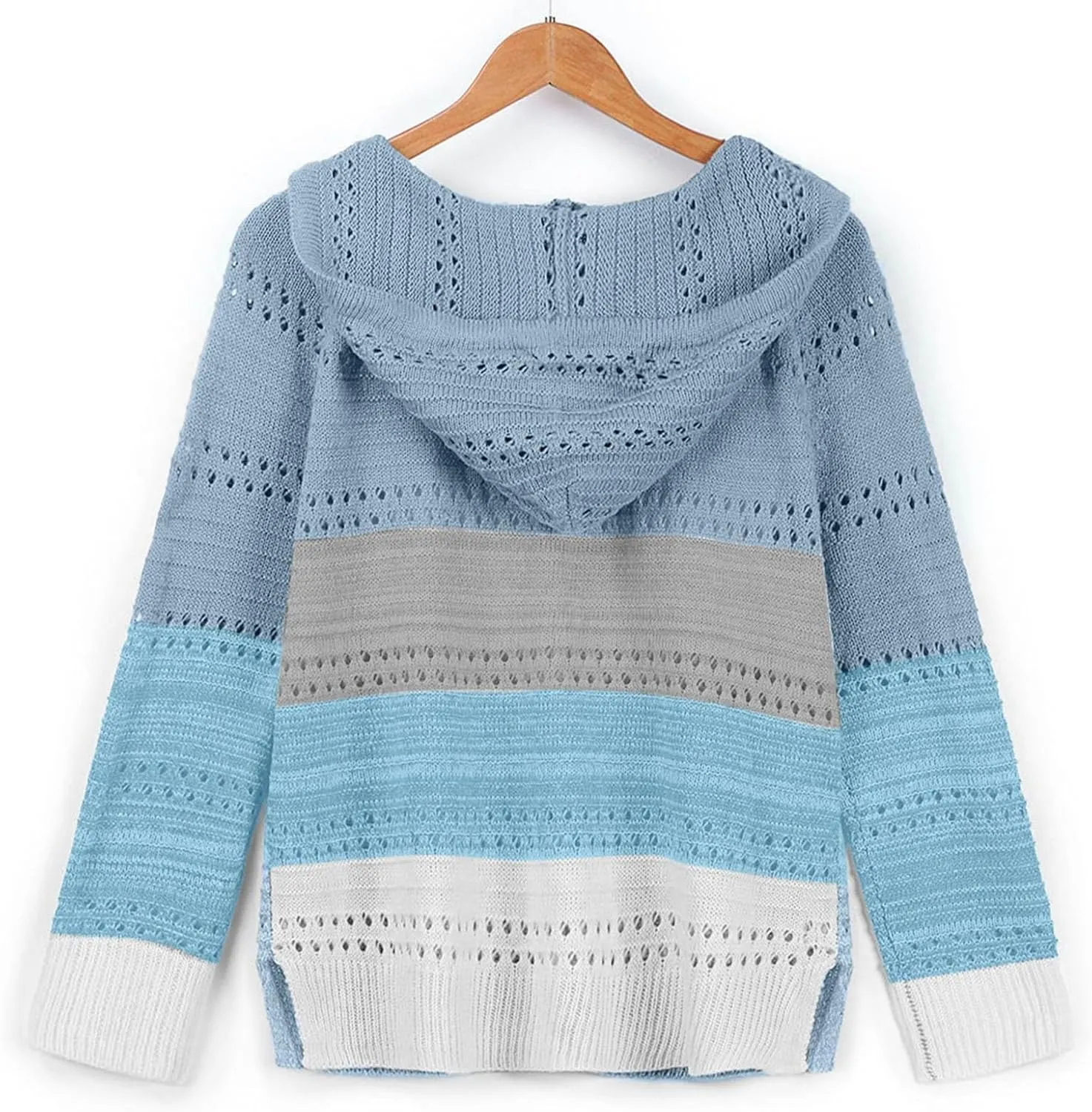 Womens Fall Fashion 2024 Hoodies Striped Color Block Sweaters Casual V Neck Waffle Knit Zipper Tops