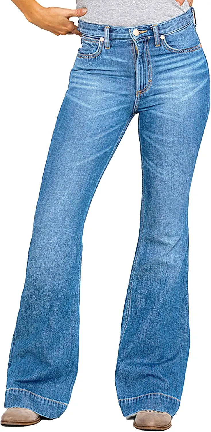 Womens High Waisted Bell Bottom Jeans Vintage Stretch Skinny Plus Size Wide Leg Flare Jeans with Pockets
