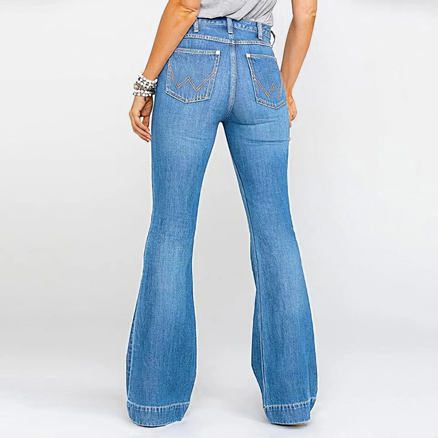 Womens High Waisted Bell Bottom Jeans Vintage Stretch Skinny Plus Size Wide Leg Flare Jeans with Pockets