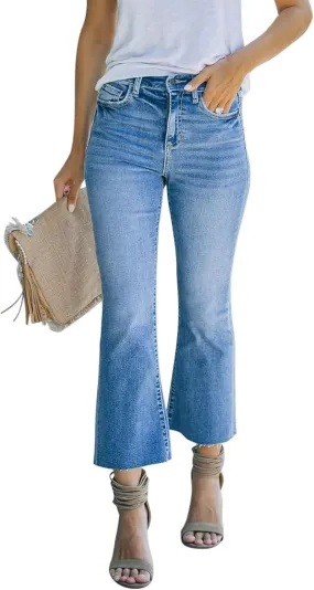 Women's High Waisted Crop Flare Jeans for Women Cropped Bell Bottom Jeans for Women Denim Pants with Live Hem