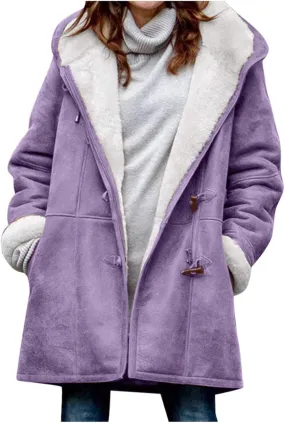 Womens Plus Size Fleece Winter Coats 2024 Sherpa Lined Fuzzy Plush Hooded Cardigans Jackets Distressed Faux Suede Parkas