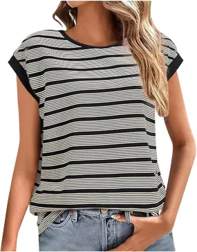 Women's Striped Knit Summer Tank Tops, Fashion Loose Cap Sleeve Casual Shirts Going Out Trendy Clothes